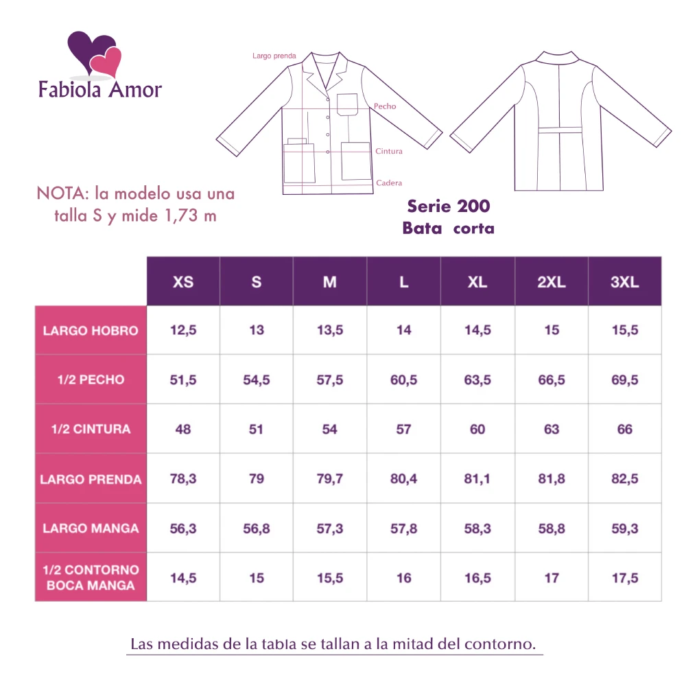 BATA CORTA Medidas talla bata corta laboratorio