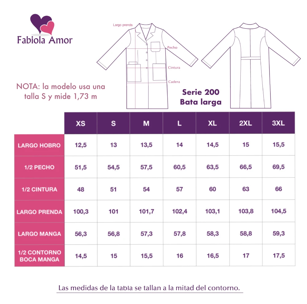 BATA LARGA Medidas tallas bata larga laboratorio